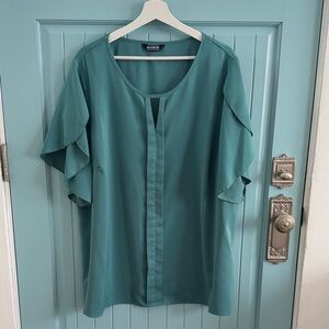 BloomChic Elegant Teal Blouse with Ruffle Sleeves